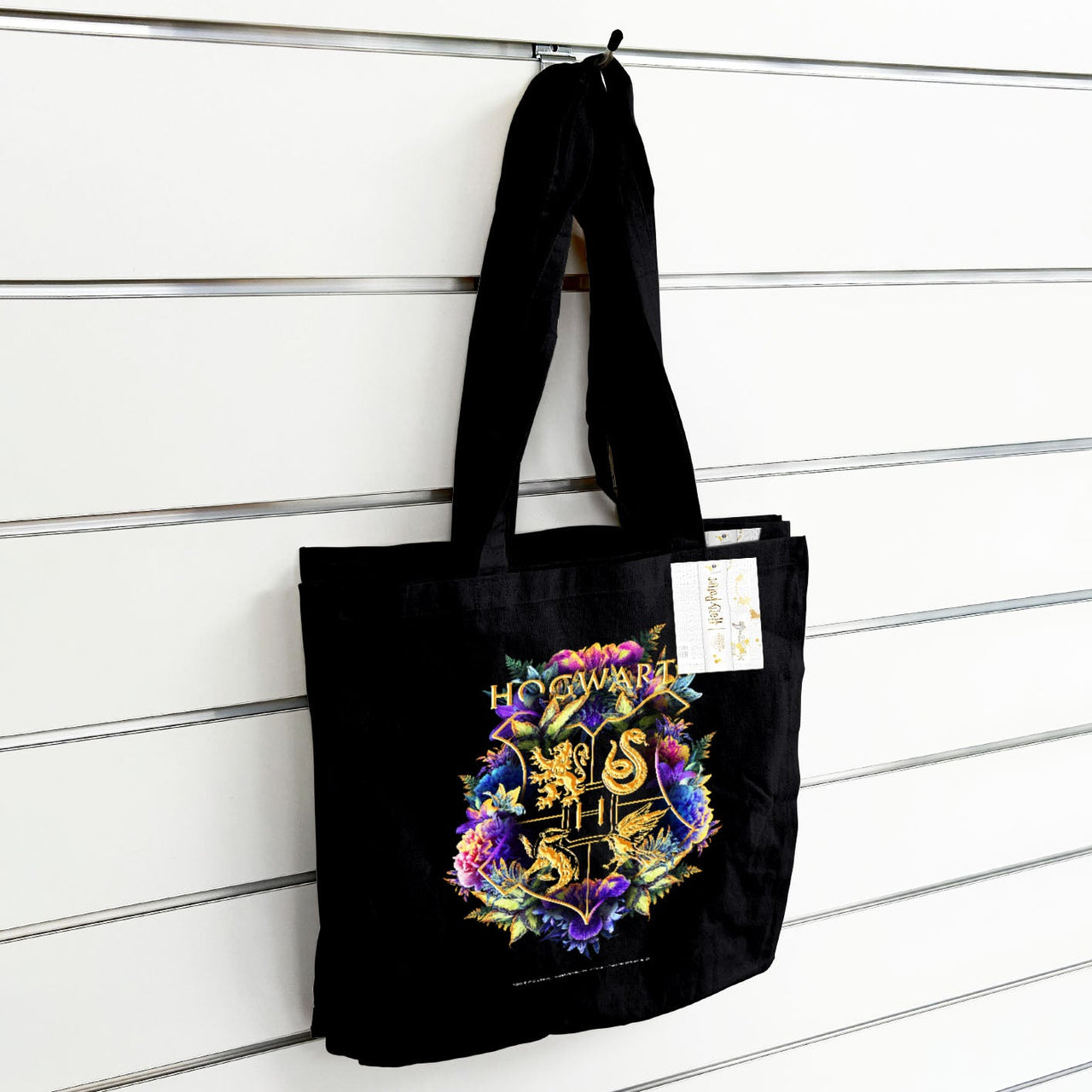 Harry Potter (Hogwarts Crest Watercolour) Black Tote Bag