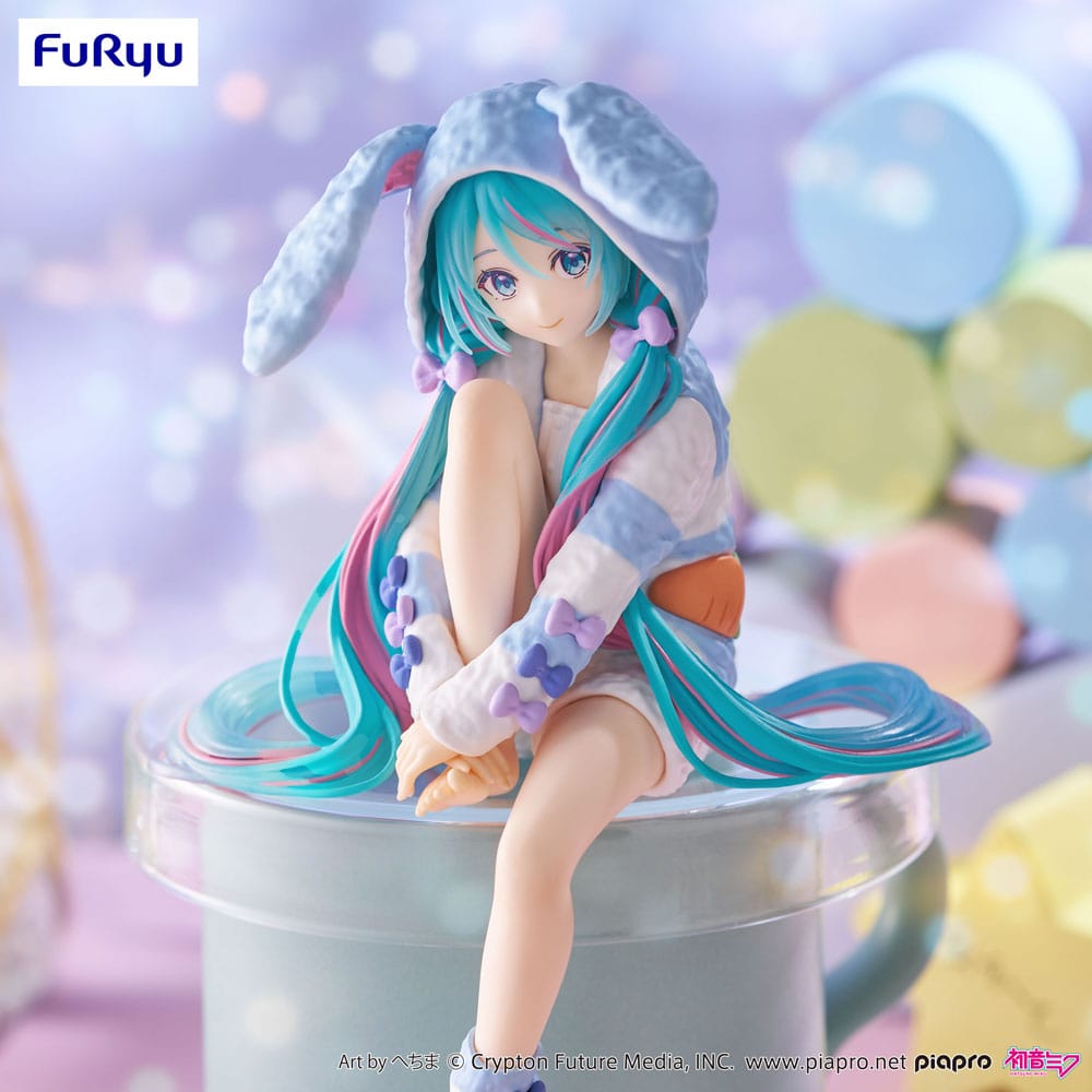 Hatsune Miku Noodle Stopper PVC Statue Hatsune Miku Rabbit Ear Hood Pajama Blue Color Ver. 14 cm