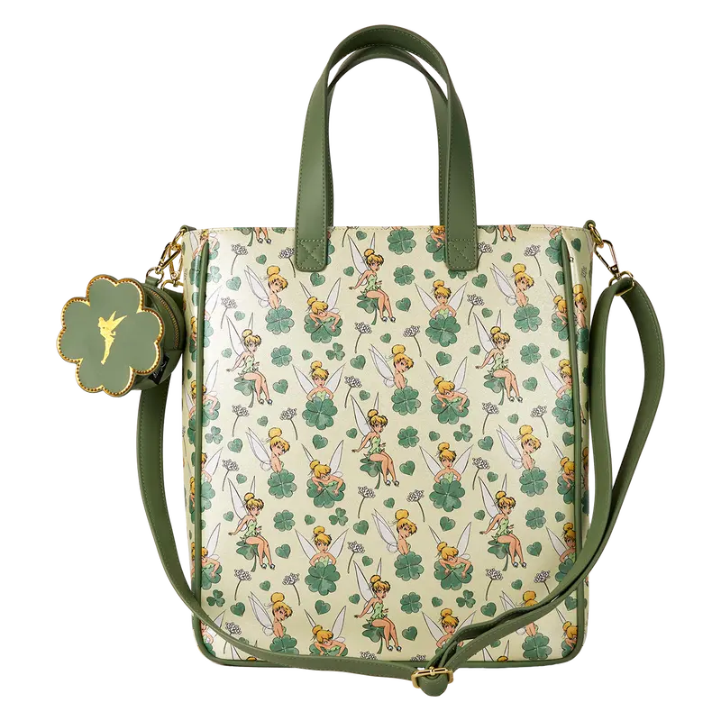 Loungefly Peter Pan Tinker Bell Clover All-Over Print Tote Bag With Coin Bag Loungefly