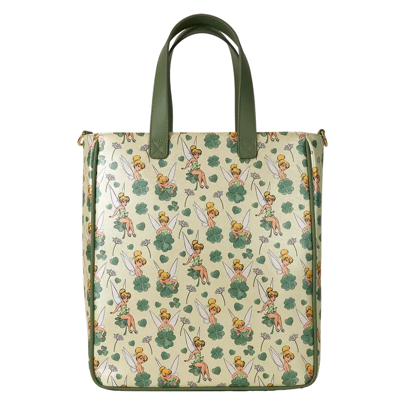 Loungefly Peter Pan Tinker Bell Clover All-Over Print Tote Bag With Coin Bag Loungefly