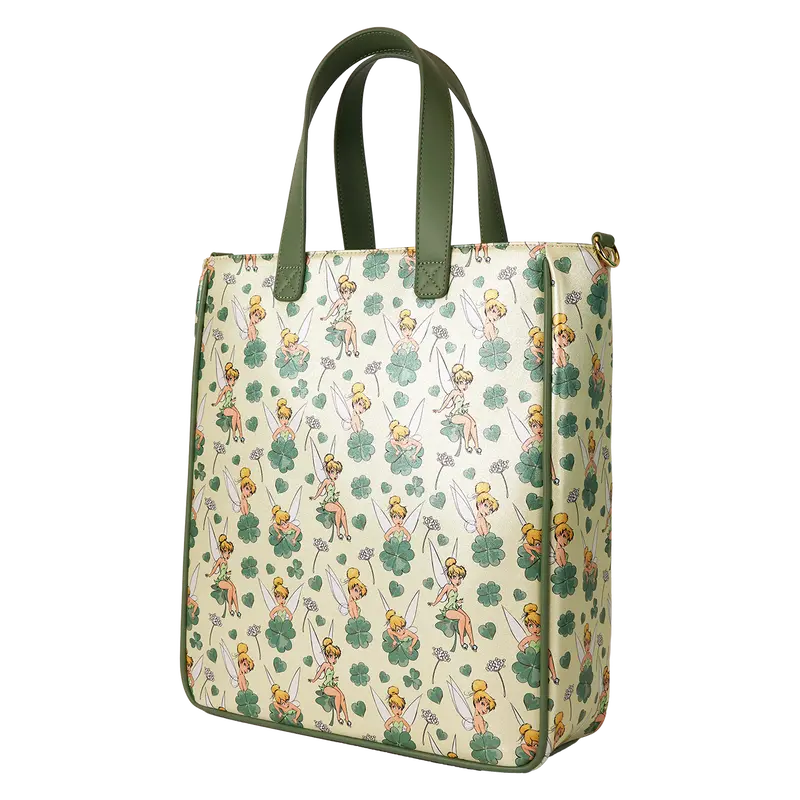 Loungefly Peter Pan Tinker Bell Clover All-Over Print Tote Bag With Coin Bag Loungefly