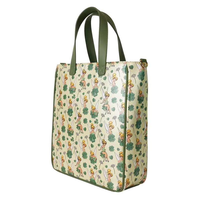 Loungefly Peter Pan Tinker Bell Clover All-Over Print Tote Bag With Coin Bag Loungefly