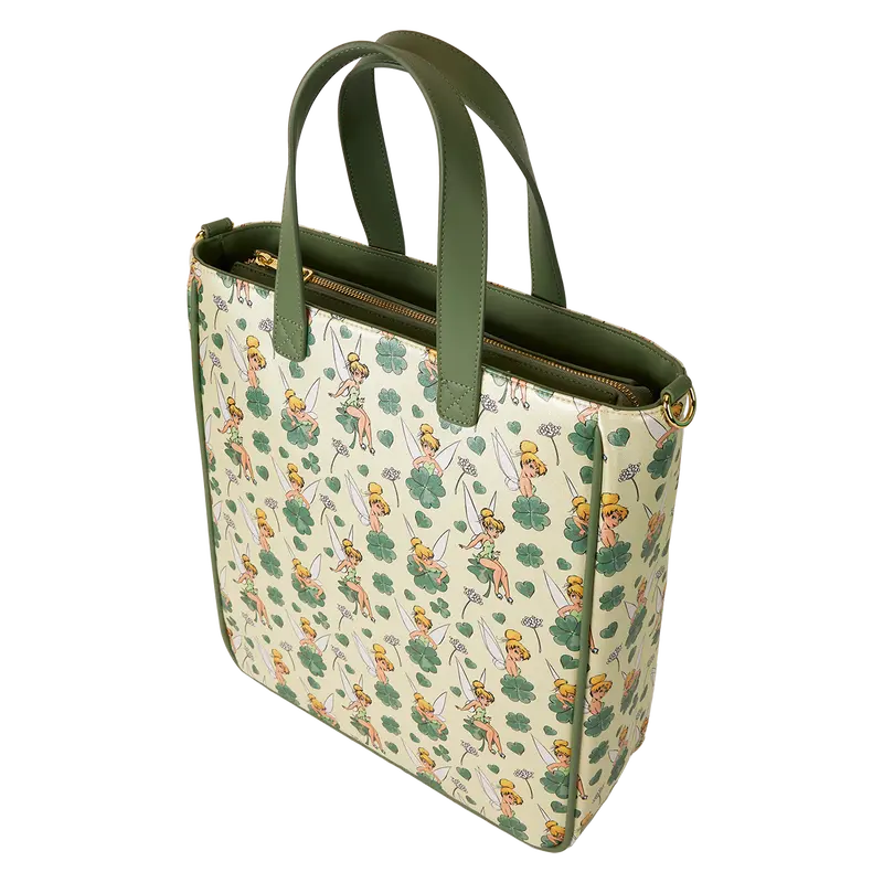 Loungefly Peter Pan Tinker Bell Clover All-Over Print Tote Bag With Coin Bag Loungefly