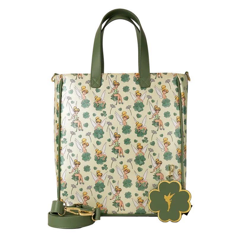 Loungefly Peter Pan Tinker Bell Clover All-Over Print Tote Bag With Coin Bag Loungefly