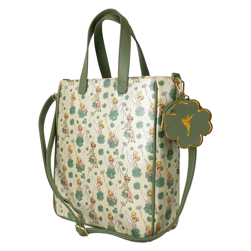 Loungefly Peter Pan Tinker Bell Clover All-Over Print Tote Bag With Coin Bag Loungefly