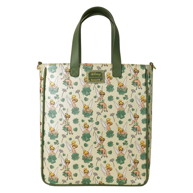 Loungefly Peter Pan Tinker Bell Clover All-Over Print Tote Bag With Coin Bag Loungefly