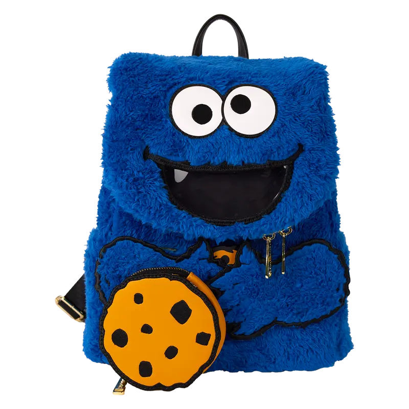 Loungefly Sesame Street Cookie Monster Plush Cosplay Mini Backpack With Coin Bag Loungefly