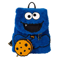 Thumbnail for Loungefly Sesame Street Cookie Monster Plush Cosplay Mini Backpack With Coin Bag Loungefly