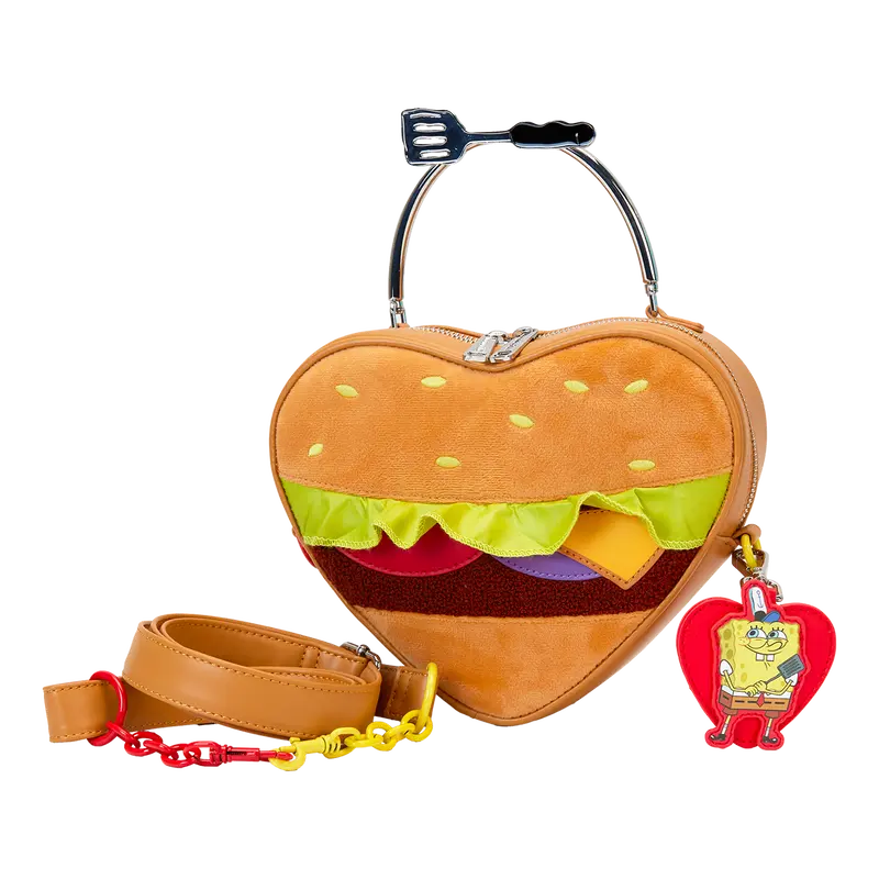 Loungefly SpongeBob SquarePants Krabby Patty Plush Heart Figural Crossbody Bag Loungefly