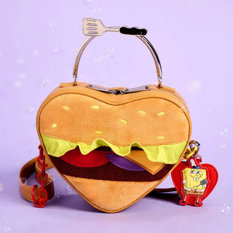 Loungefly SpongeBob SquarePants Krabby Patty Plush Heart Figural Crossbody Bag Loungefly