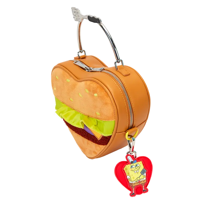 Loungefly SpongeBob SquarePants Krabby Patty Plush Heart Figural Crossbody Bag Loungefly