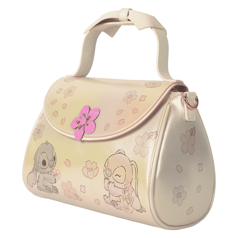 Loungefly Disney Stitch & Angel Cherry Blossom Bow Handle Crossbody Bag