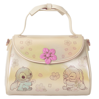 Thumbnail for Loungefly Disney Stitch & Angel Cherry Blossom Bow Handle Crossbody Bag