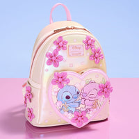 Thumbnail for Loungefly Disney Stitch & Angel Cherry Blossom Heart Mini Backpack