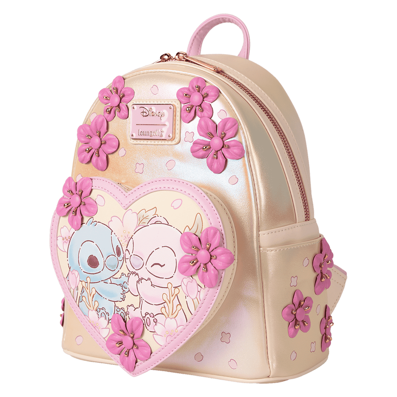 Loungefly Disney Stitch & Angel Cherry Blossom Heart Mini Backpack
