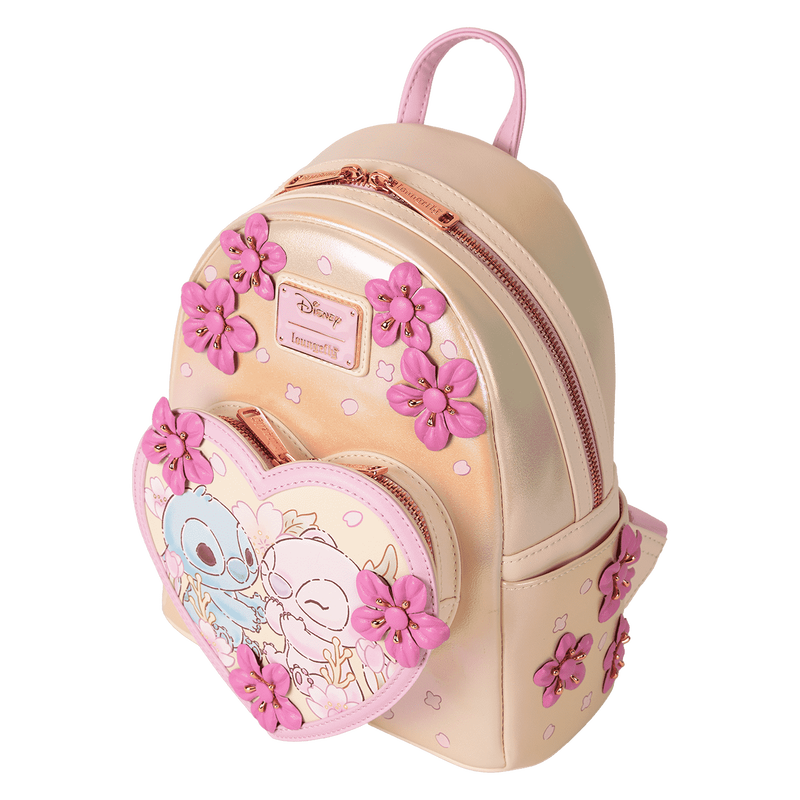 Loungefly Disney Stitch & Angel Cherry Blossom Heart Mini Backpack