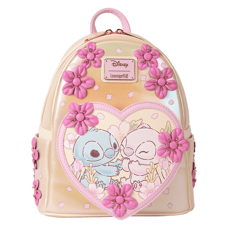 Loungefly Disney Stitch & Angel Cherry Blossom Heart Mini Backpack