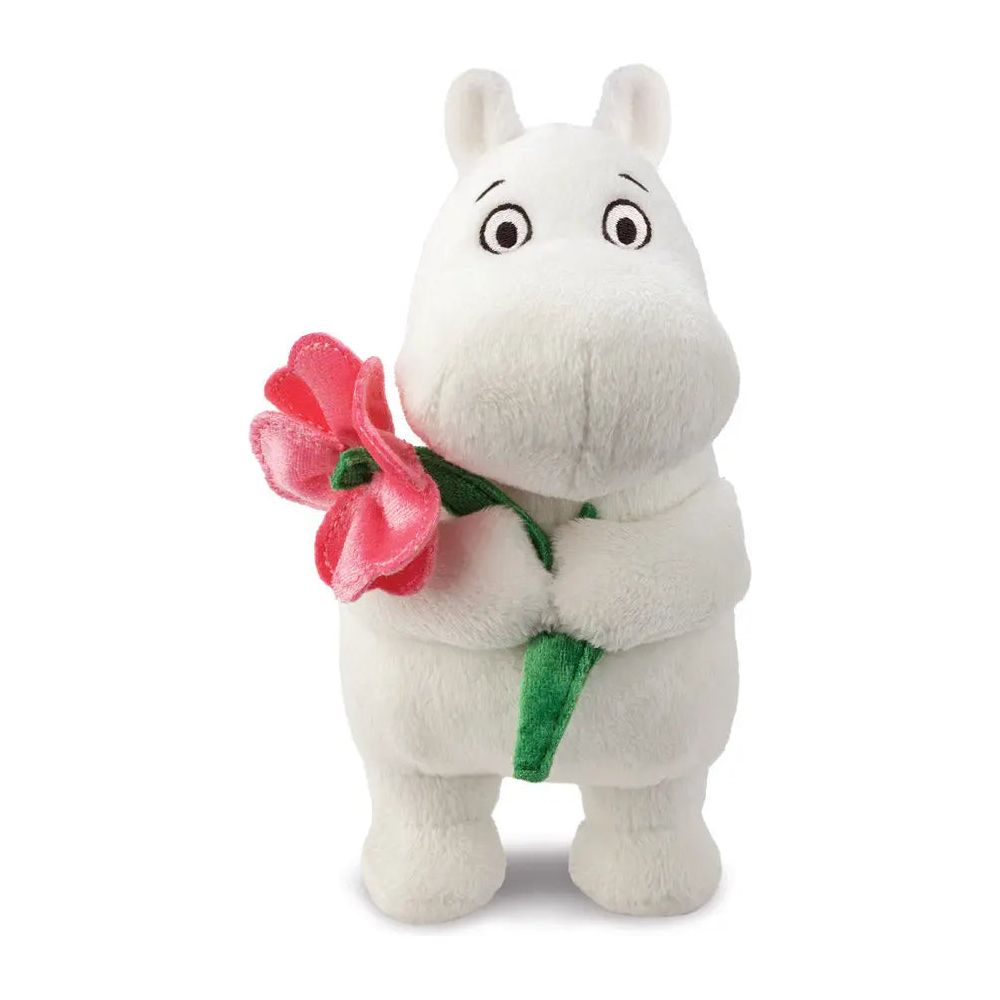 Moomin Standing with Pink Flower Soft Toy Aurora