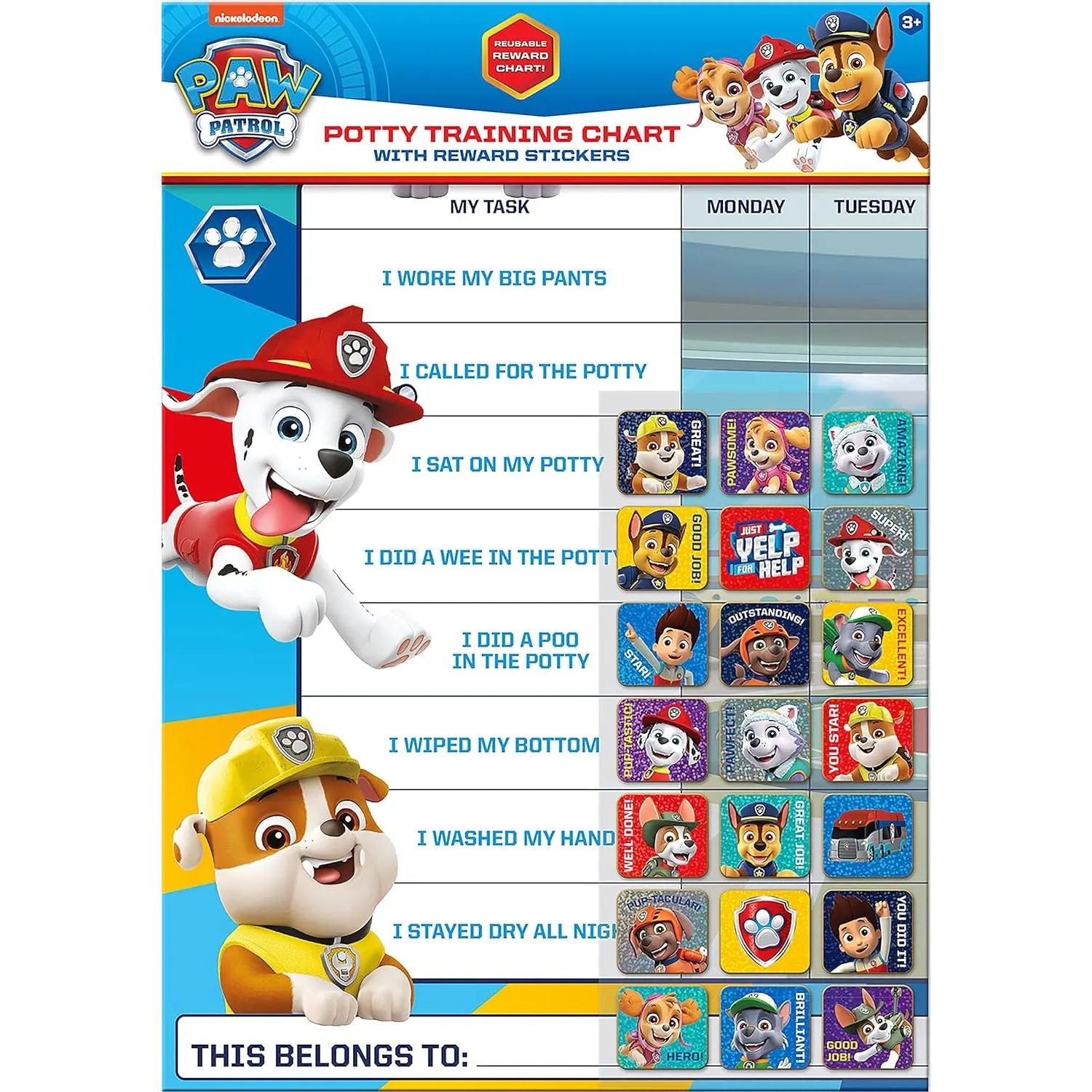 Paw Patrol Potty Training Reward Chart with Stickers Paper Projects