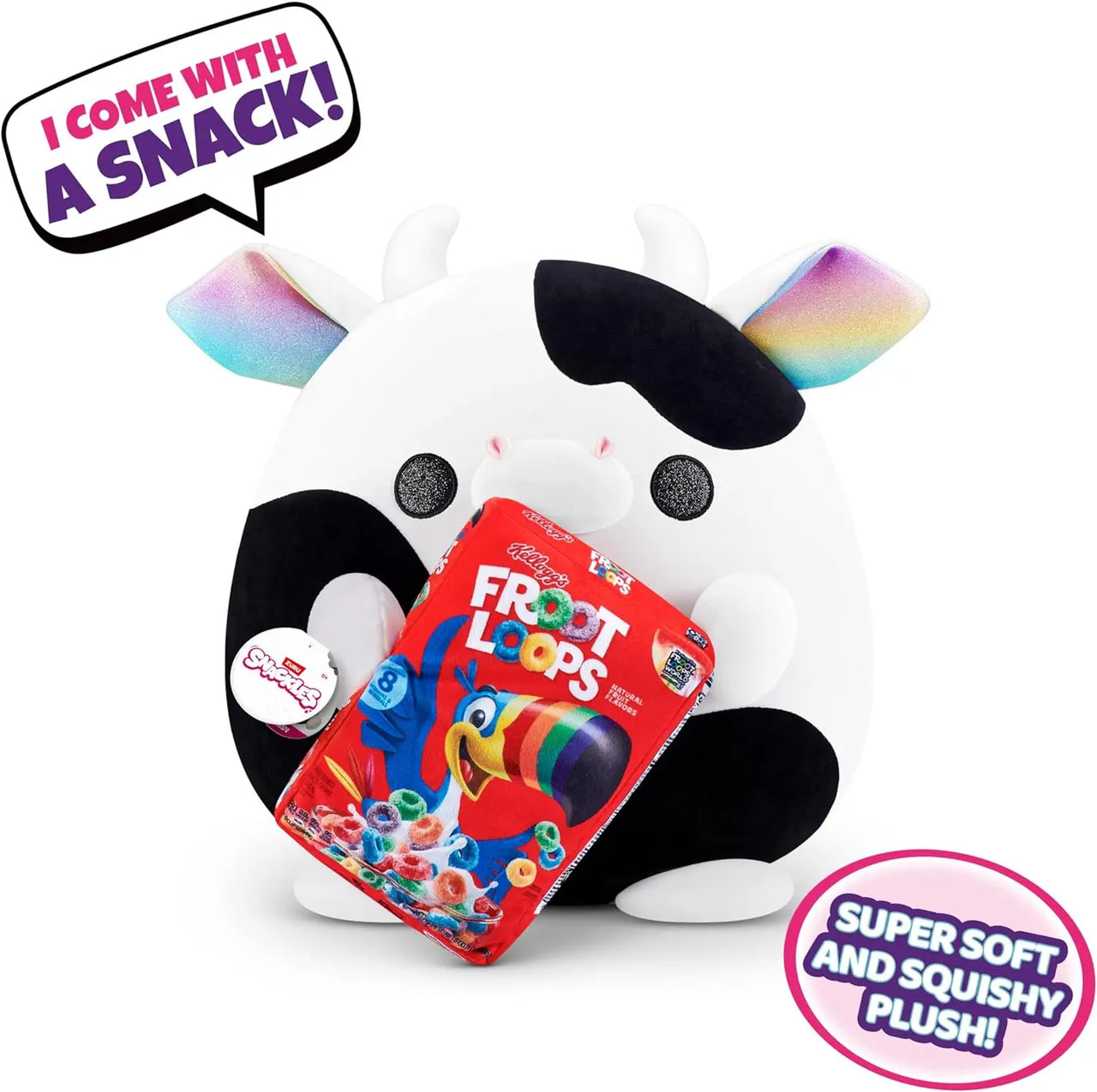 Snackles Series 1 Wave 2 Super Sized 35cm Cow with Froot Loops Plush Zuru