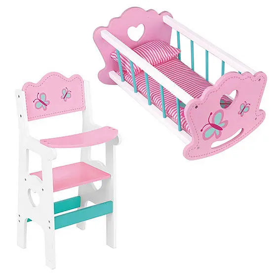 Tooky Toy Wooden Doll High Chair & Cradle Set Tooky Toy