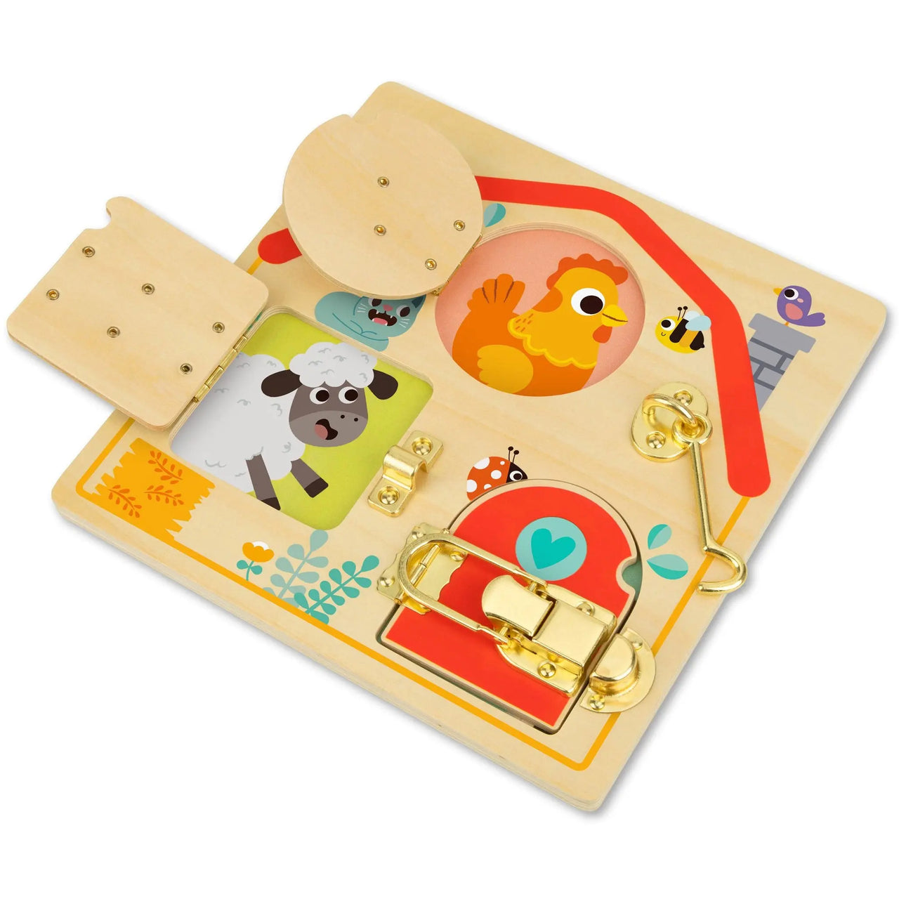 Tooky Toy Wooden Latches Activity Board - Unicorn & Punkboi