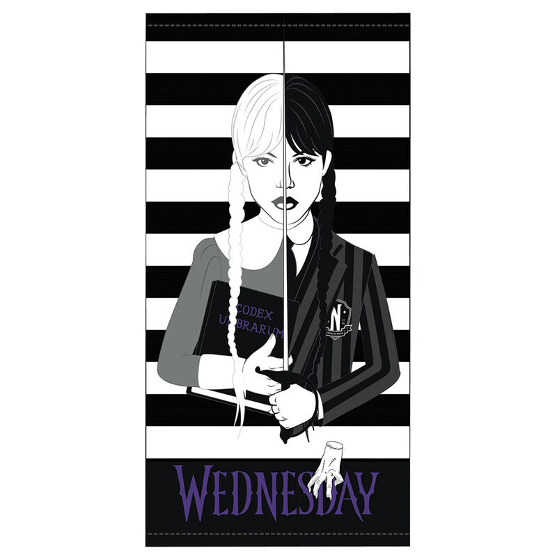 Wednesday Addams Black and White Striped Beach Towel
