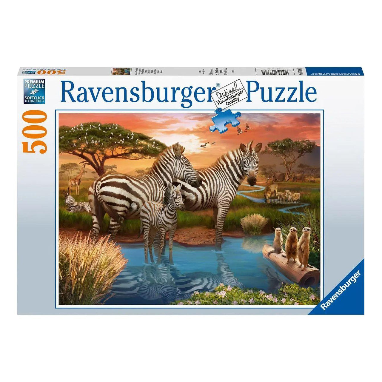 Zebras at Waterhole 500 Piece Jigsaw Puzzle Ravensburger