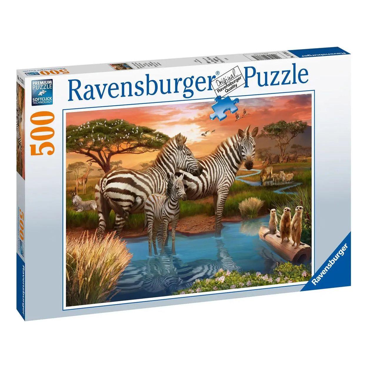Zebras at Waterhole 500 Piece Jigsaw Puzzle Ravensburger