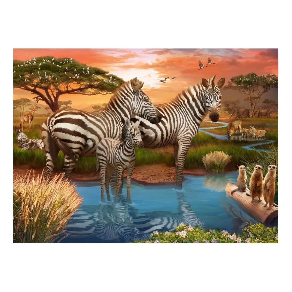 Zebras at Waterhole 500 Piece Jigsaw Puzzle Ravensburger