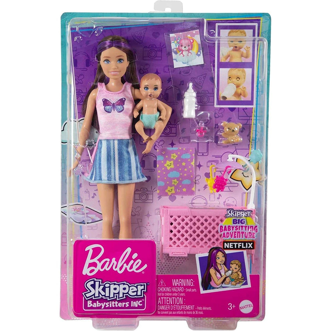 Barbie Skipper Babysitters Inc. Crib Sleepy Baby Playset - Blonde Hair Barbie